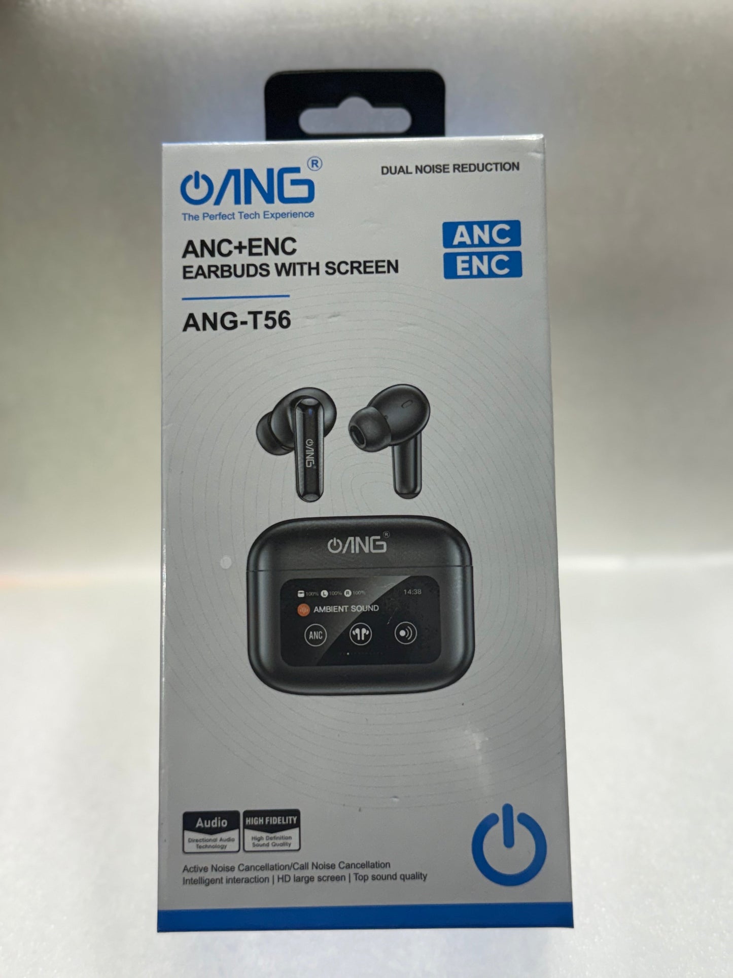 ANG T56 ANC + ENC Wireless Earbuds with Screen – Dual Noise Control, HD Display, Premium Sound