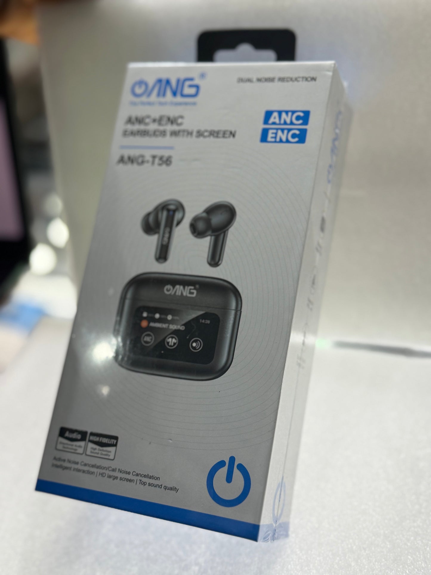 ANG T56 ANC + ENC Wireless Earbuds with Screen – Dual Noise Control, HD Display, Premium Sound