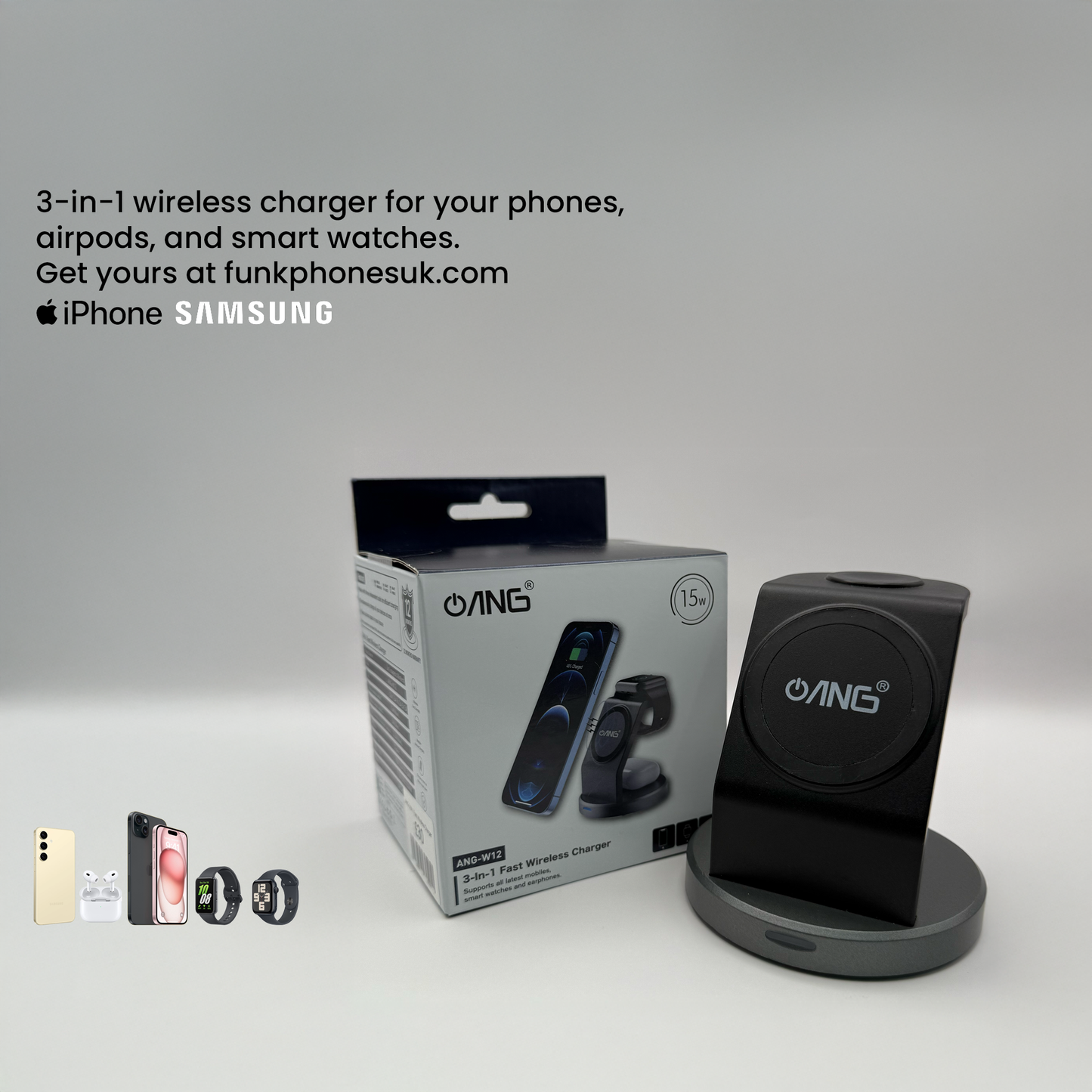 ANG-W12 3-in-1 Fast Wireless Charger – Simplify Your Charging Setup