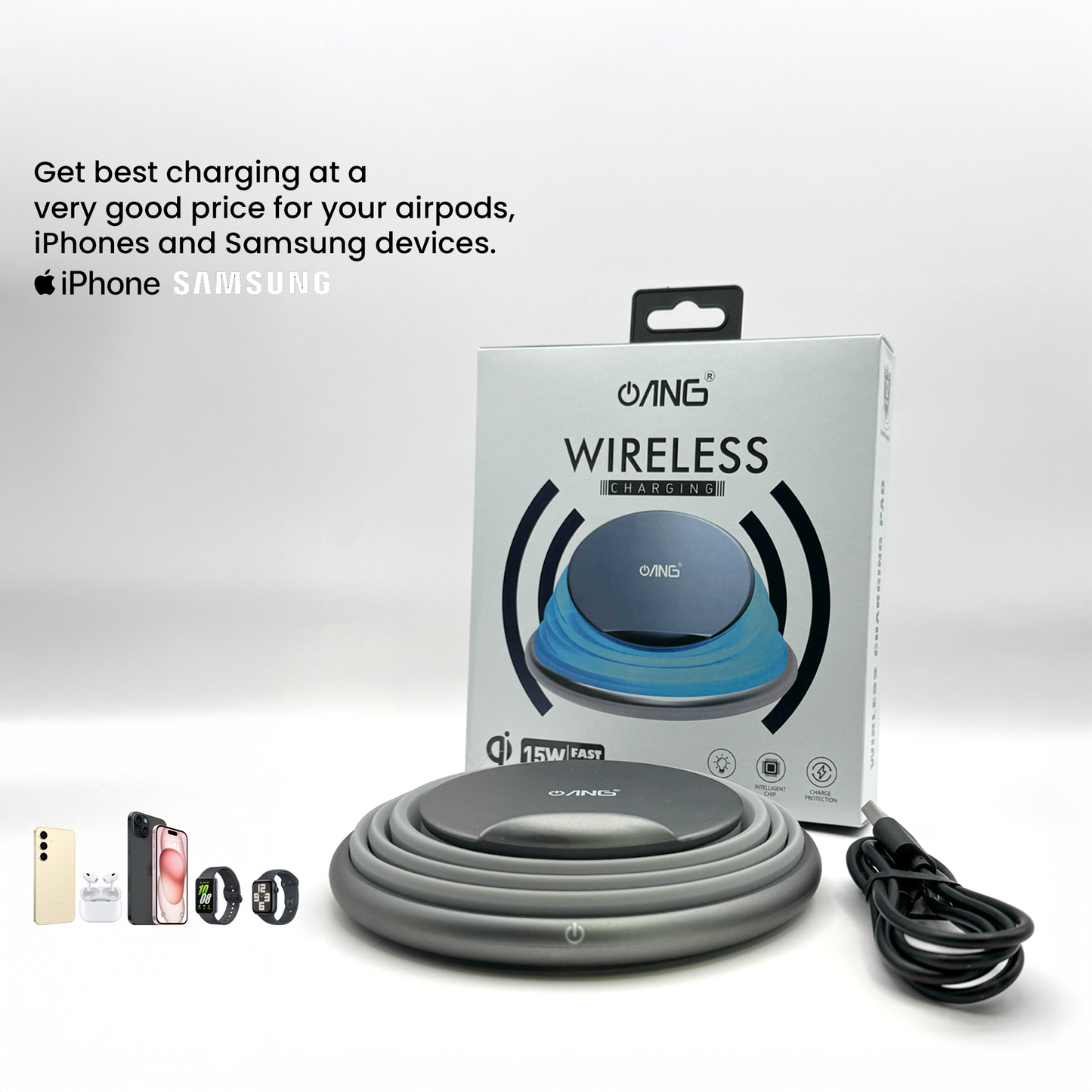 ANG 15W Wireless Fast Charger – Simple, Sleek, and Super Fast