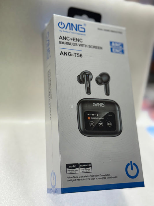 ANG T56 ANC + ENC Wireless Earbuds with Screen – Dual Noise Control, HD Display, Premium Sound